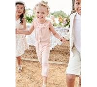 Cotton Gauze Jumpsuit for Babies, Broderie Anglaise Collar, for Girls pale pink