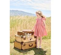 Cotton Gauze Occasion Wear Dress with Broderie Anglaise Sleeves, for Girls old rose