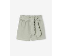 Cotton gauze shorts with a fancy belt for girls sage green