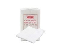 Cotton Gauze Swabs, Non-Sterile,White,8 Ply 13 Threads Pack of 100 (5 X 5 cm 2" X 2")