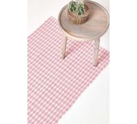 Cotton Gingham Check Hand Woven Hall Runner, 66 x 200 cm Homescapes Pink 66cm x 200cm