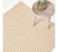 Cotton Gingham Check Rug Hand Woven Homescapes Beige 110cm x 170cm