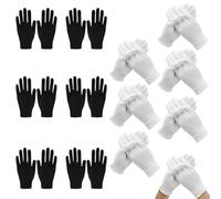 Cotton Gloves, 12 Pairs White and Black Gloves, Cotton Gloves for Eczema and Dry Hands, Hand Mask Gloves for Art Inspection, Daily Hand Care, and Medical Use, 19 cm Length, 8 cm Palm Width