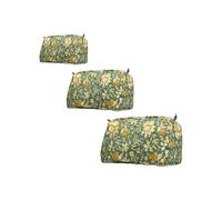 Cotton Hand Block Floral Print Toiletry Bag For Women Make Up Cosmetic Bag Jewelry Organizer Kit Storage Bag Case Travel Accessories Essential Toiletries Purse Open Pouch, Green, Set of 3