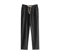 Cotton Harem Pants Women'S Petite Linen Trousers, Solid Color Capri Pants - Comfy Solid Colon Ankle Pant With Pockets Lightweight Going Out Cotton Linen Trouser For Daily Wear