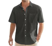 Cotton Hemp Men's Short Sleeve Shirts - Business Shirts Simple Fashion Work Shirts Urban Classics Button Down Shirt Summer Short Sleeve Shirt with Chest Pocket Loose Fit for Everyday Wear Grey