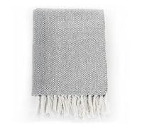 Cotton Herringbone Throw Grey 125 x 150 cm, Soft Blanket with Tassels, Breathable Bedspread for Sofa, Bed, Living Room, Cosy Warm in Winter and Summer