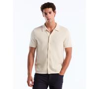 Cotton Honeycomb Short Sleeve Button Front Sweater In Birch