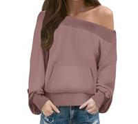 Cotton Hoodie Off the Shoulder Tops for Women Sweatshirts for Women UK Off Shoulder Womens Sweatshirt Drop Shoulders Oversized Long Sleeve Pullover Top Fall Fashion Clothes Rose Gold