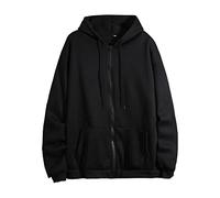 Cotton Hoodie Warm Fashion Long Sleeve Loose Solid Color Hooded Zipper Pocket Sweatershirt Coat Hoodie Women with Design (Black, M)