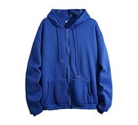 Cotton Hoodie Warm Fashion Long Sleeve Loose Solid Color Hooded Zipper Pocket Sweatershirt Coat Hoodie Women with Design (Blue, L)
