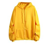 Cotton Hoodie Warm Fashion Long Sleeve Loose Solid Color Hooded Zipper Pocket Sweatershirt Coat Hoodie Women with Design (Yellow, M)