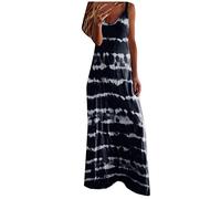 Cotton House Dresses Round Tie-Dye Sleeveless Gradient Dress Women Women's Dress Lace Dress for Women Summer (Navy, XXXL)