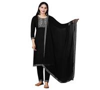COTTON HTHRANG Indian Women's Tunic Tops Straight Rayon Black Kurtis Pant Sets W Chiffon Dupatta/A-Line Kurti Tunics, Black, XXL