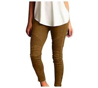 Cotton Jeggings for Women High Waisted Stretch Skinny Moto Biker Leggings Teen Girls Ankle Jeans Zipper Pleated Slimming Pull-On Denim Pencil Pants
