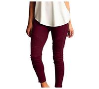 Cotton Jeggings for Women High Waisted Stretch Skinny Moto Biker Leggings Teen Girls Ankle Jeans Zipper Pleated Slimming Pull-On Denim Pencil Pants
