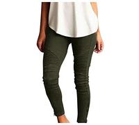 Cotton Jeggings for Women High Waisted Stretch Skinny Moto Biker Leggings Teen Girls Ankle Jeans Zipper Pleated Slimming Pull-On Denim Pencil Pants