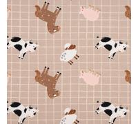 Cotton Jersey Fabric Farm Animals Checked Beige 1.50 m Wide