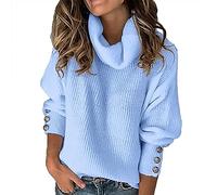 Cotton Jumpers for Women UK Loose Sleeve Knitted Sweater Button Long Pullover Women Tops Turtleneck Sweater Chenille Jumpers Sales Valentine's Day Essentials Y2K Yoga Christmas Vintage Sweater