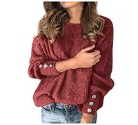 Cotton Jumpers for Women UK Loose Sleeve Knitted Sweater Button Long Pullover Women Tops Turtleneck Sweater Chenille Jumpers Sales Valentine's Day Essentials Y2K Yoga Christmas Vintage Sweater