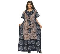 Cotton Kaftan Dress Maxi Long Tunic Batik One Size, Biege-black, 32