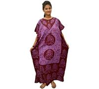Cotton Kaftan Dress Maxi Long Tunic Batik One Size, Fuchsia-brown, One size