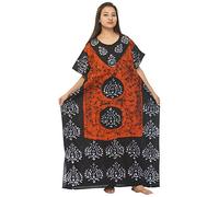 Cotton Kaftan Dress Maxi Long Tunic Batik One Size, Red-black, One size