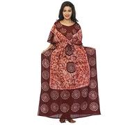 Cotton Kaftan Dress Maxi Long Tunic Batik One Size, White-mehroon, 20-24 Plus