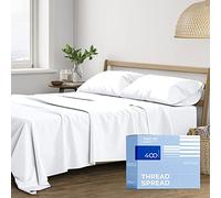 Cotton King Size Sheet Set - 4 Piece Set - Hotel Luxury Bed Sheets - Deep Pocket - Easy Fit - Breathable Cooling Sheets - Comfy - 400 Thread Count Sateen Weave White Bedsheets - Kings Sheets