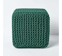 (Forest Green) Knitted Cotton Cube Footstool 35 x 35 x 35 cm
