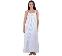 Cotton Lane Hand-Stitched 100% Cotton Plus Size Nightdress -Sizes UK 8 to 38 (Decorated with Lace & Pin-tucks) White