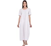 Cotton Lane Nightingales Ladies Classic Short Sleeve Lace Nightdress White