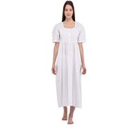 Cotton Lane Nightingales Plus Size Long Cotton Nightdress White