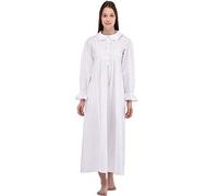 Cotton Lane Past Times Peter Pan Ruffle Collar White Long Nightgown