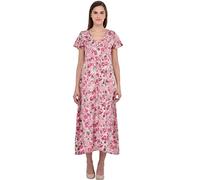 Cotton Lane Printed V-Neckline Dress (White_Grey_Blue_Long)