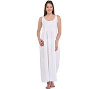 Cotton Lane White Embroidered Cotton Sleeveless Nightdress