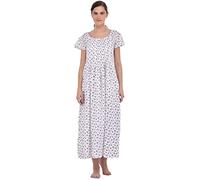 Cotton Lane Wrinkle-Resistant Round Neck Printed Dress (White_Grey_Pink_Long)