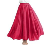 Cotton Linen A Line Maxi Skirt for Women - Elegant Casual High Waist Skirt for Office Work & Party - Solid Basic Long Length Red