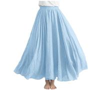 Cotton Linen A-Line Maxi Skirt for Women - Elegant High Waist Casual Office Work Swing Style - Long Length Party Strappy Ladies UK