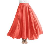 Cotton Linen A-Line Maxi Skirt for Women - Elegant High Waist Office Work Swing Style in Solid Basic Long Length for Party Going Out - Ladies UK Strappy Design