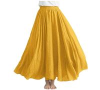 Cotton Linen A-Line Maxi Skirt for Women - Elegant High Waist Office Work Swing Style Long Length Party Going Out Strappy Ladies UK