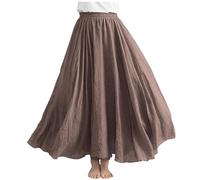 Cotton Linen A-Line Maxi Skirt for Women - Elegant High Waist Office Work Swing Style, Long Length Party Going Out Strappy Ladies UK