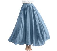 Cotton Linen A-Line Maxi Skirt for Women - Elegant High Waist Office Work Swing Style - Solid Basic Long Length Party Going Out Strappy Ladies