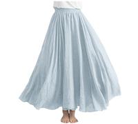 Cotton Linen A-Line Maxi Skirt for Women - High Waist Elegant Office Work Swing Style - Long Length Party Going Out Strappy Ladies UK