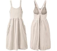 Cotton Linen Apron Cross Back Work Apron for Women with Pockets Pinafore Dress X Cross Halter Apron for Baking Chef Gardening, Beige, One Size