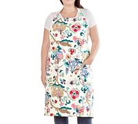 Cotton Linen Baking Plus Size Aprons for Women with Pockets Kitchen Cooking, Sacred Flowers, 2X/3X