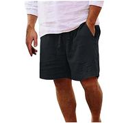 Cotton Linen Beach Shorts Men Sports Shorts Solid Walking Shorts Lightweight Breathable Hiking Shorts Casual Half Pants Summer Cool Short Pants with Drawstring Running Shorts Outdoor Shorts
