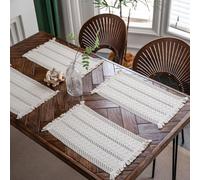 Cotton Linen Blend Placemats Set of 4 Rectangular Boho Rustic Farmhouse Dining Kitchen Fabric Table Mats for Housewarming Gift Wedding Christmas Thanksgiving Birthday Dinner Table Décor (Beige 2)