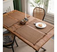 Cotton Linen Blend Placemats Set of 4 Rectangular Boho Rustic Farmhouse Dining Kitchen Fabric Table Mats for Housewarming Gift Wedding Christmas Thanksgiving Birthday Dinner Table Décor (Khaki)
