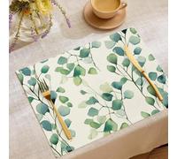 Cotton-linen blend Watercolor Plants Placemats Set of 4 | Rectangle Fresh Eucalyptus Leaves Table Mats Heat-Resistant Placemat Decoration Non-slip Place Mats for Party Home Kitchen Table